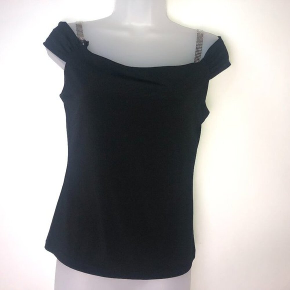 INC‎ International Concepts Black Goth Blouse Embelished Shoulder Straps Medium